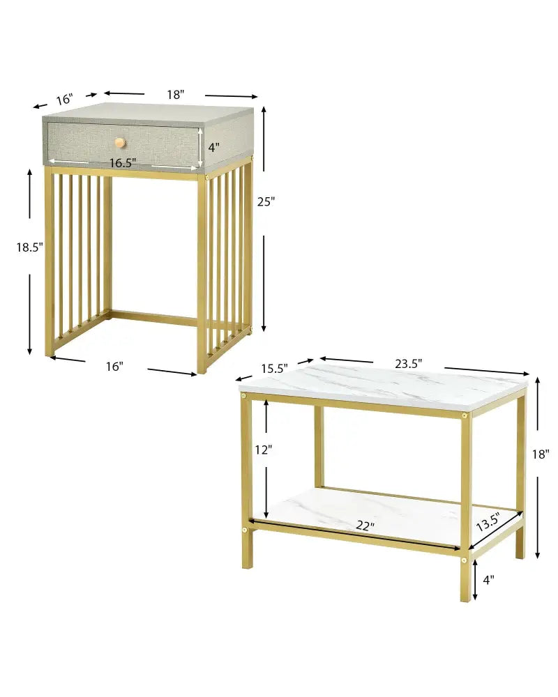2 Pieces Modern Nesting Coffee Table Set with Drawer and Shelf-White - White - Coffee Tables