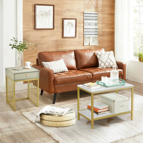 2 Pieces Modern Nesting Coffee Table Set with Drawer and Shelf-White - White - Coffee Tables