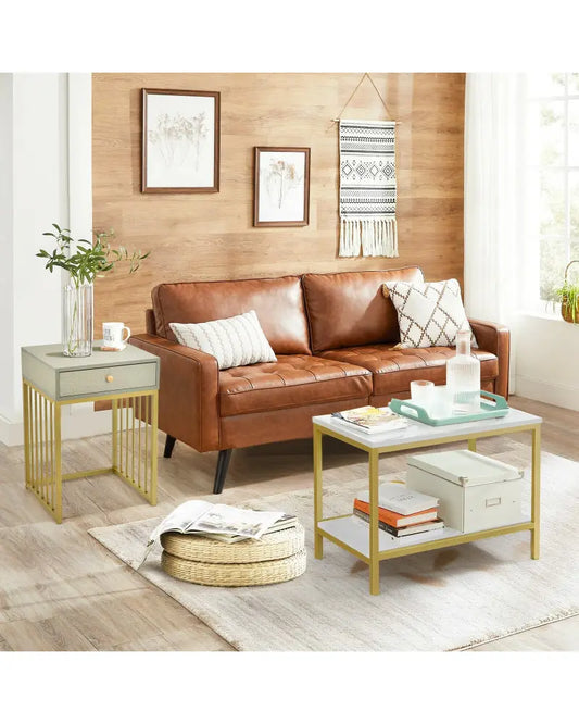 2 Pieces Modern Nesting Coffee Table Set with Drawer and Shelf-White - White - Coffee Tables