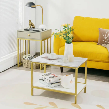 2 Pieces Modern Nesting Coffee Table Set with Drawer and Shelf-White Costway