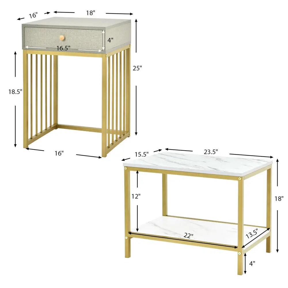 2 Pieces Modern Nesting Coffee Table Set with Drawer and Shelf-White Costway