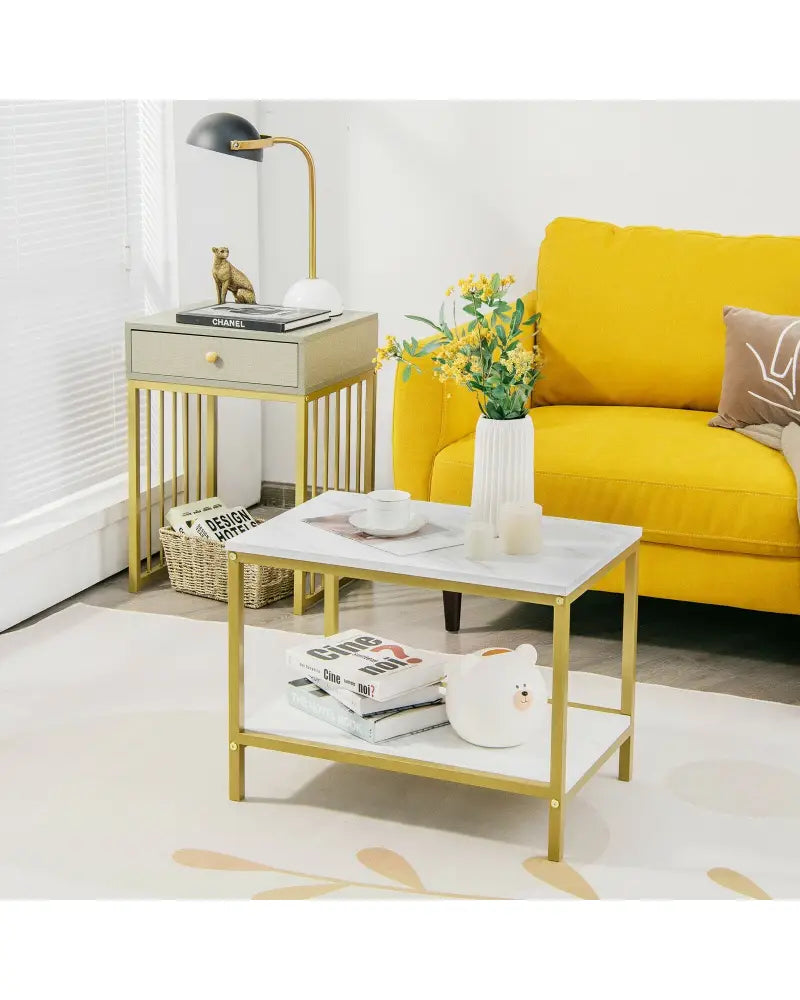 2 Pieces Modern Nesting Coffee Table Set with Drawer and Shelf-White - White - Coffee Tables