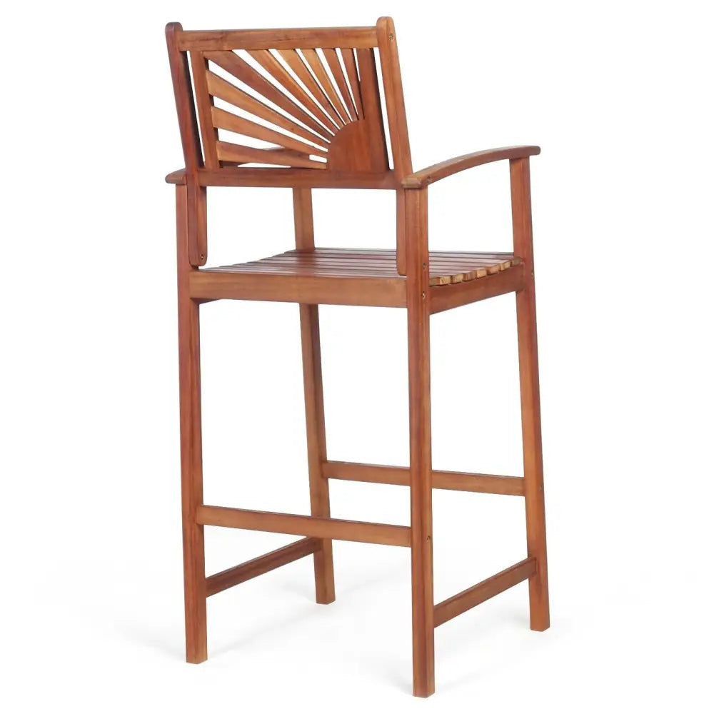 2 Pieces Outdoor Acacia Wood Bar Chairs with Sunflower Backrest and Armrests - Brown - Patio Bar Furniture