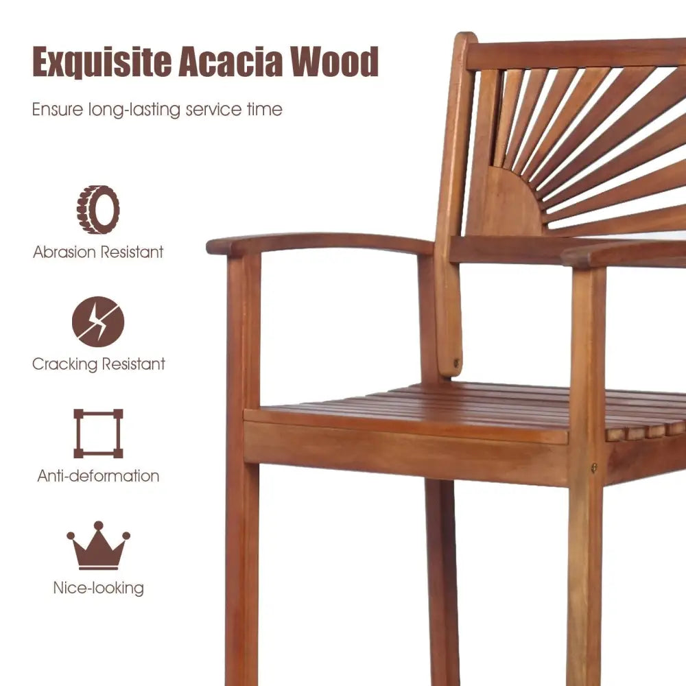 2 Pieces Outdoor Acacia Wood Bar Chairs with Sunflower Backrest and Armrests - Brown - Patio Bar Furniture