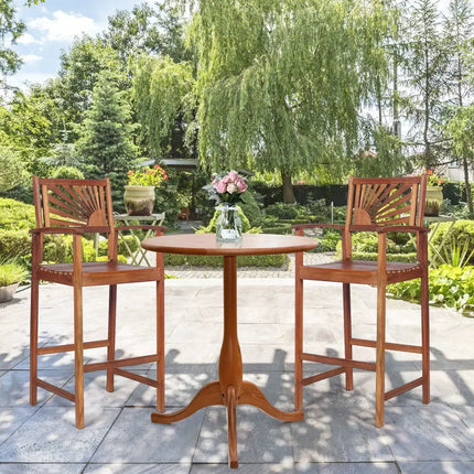 2 Pieces Outdoor Acacia Wood Bar Chairs with Sunflower Backrest and Armrests - Brown - Patio Bar Furniture