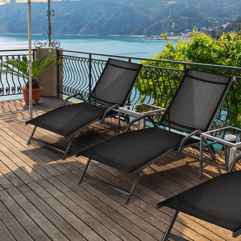 2 Pieces Outdoor Chaise Lounge with 5-Position Adjustable Backrest-Black - Black - Outdoor Chaise Lounges