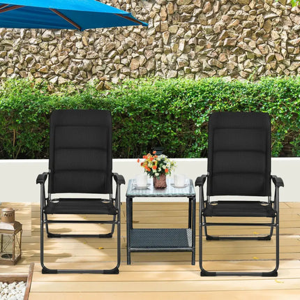 2 Pieces Outdoor Folding Patio Chairs with Adjustable Backrests for Bistro and Backyard-Black - Black - Beach & Lawn