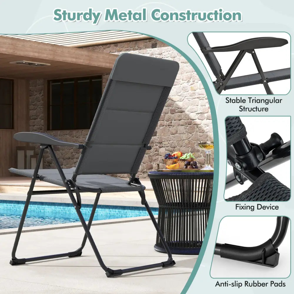 2 Pieces Outdoor Folding Patio Chairs with Adjustable Backrests for Bistro and Backyard-Gray - Gray - Beach & Lawn