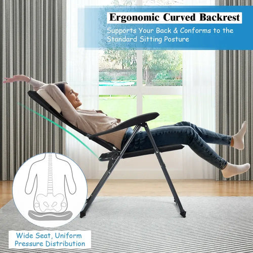 2 Pieces Outdoor Folding Patio Chairs with Adjustable Backrests for Bistro and Backyard-Black - Black - Beach & Lawn
