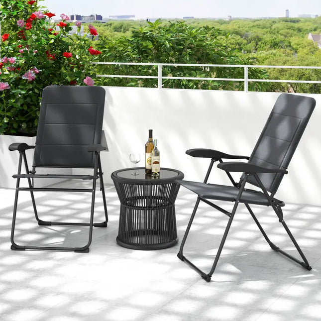 2 Pieces Outdoor Folding Patio Chairs with Adjustable Backrests for Bistro and Backyard-Gray - Gray - Beach & Lawn