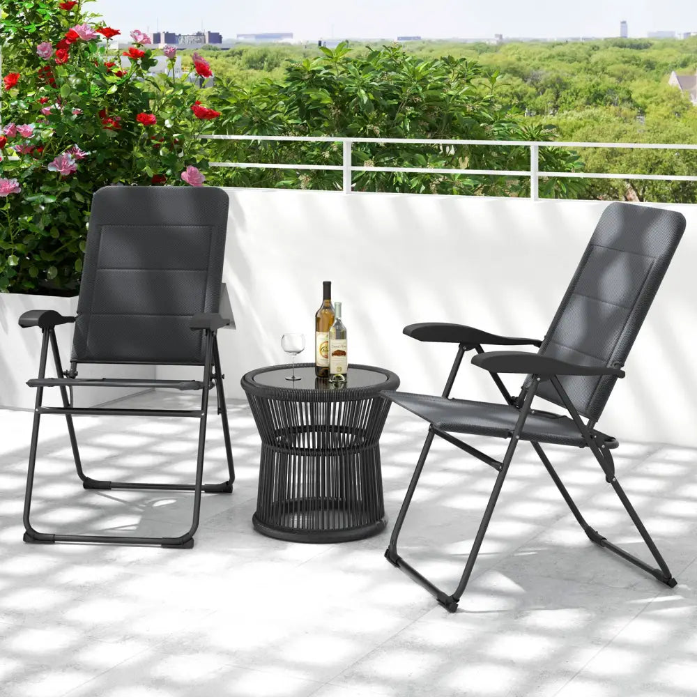 2 Pieces Outdoor Folding Patio Chairs with Adjustable Backrests for Bistro and Backyard-Gray - Gray - Beach & Lawn