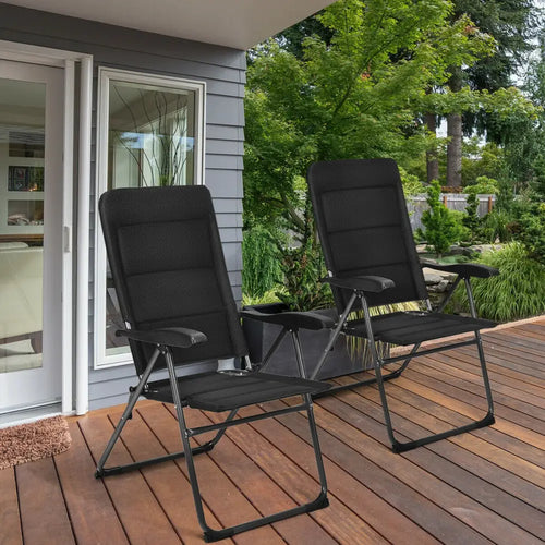 2 Pieces Outdoor Folding Patio Chairs with Adjustable Backrests for Bistro and Backyard-Black - Black - Beach & Lawn