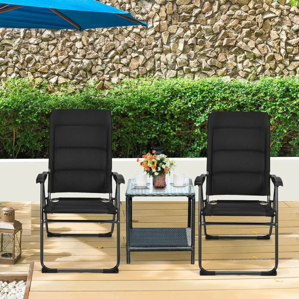 2 Pieces Outdoor Folding Patio Chairs with Adjustable Backrests for Bistro and Backyard-Black - Black - Beach & Lawn