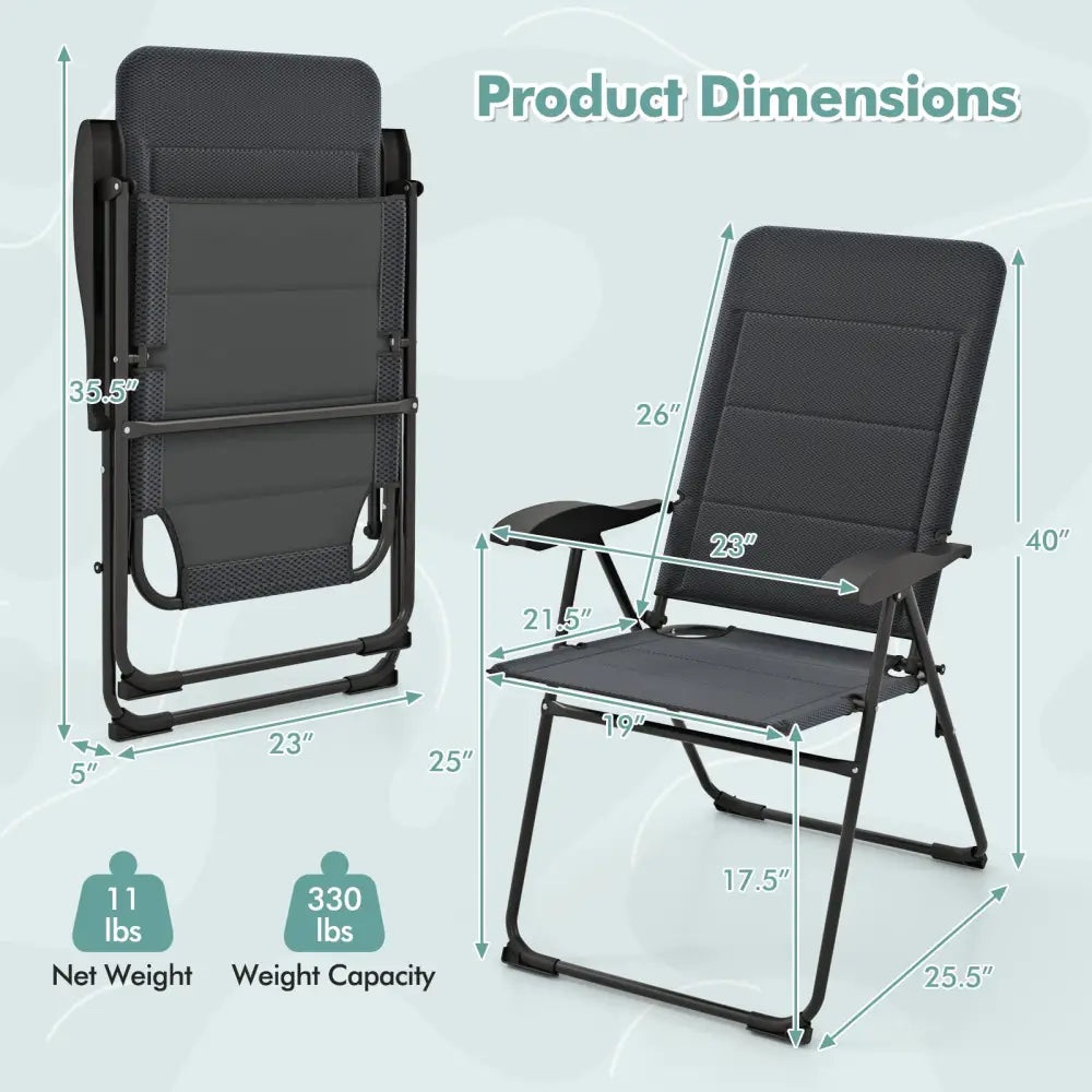 2 Pieces Outdoor Folding Patio Chairs with Adjustable Backrests for Bistro and Backyard-Gray - Gray - Beach & Lawn