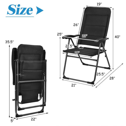 2 Pieces Outdoor Folding Patio Chairs with Adjustable Backrests for Bistro and Backyard-Black - Black - Beach & Lawn