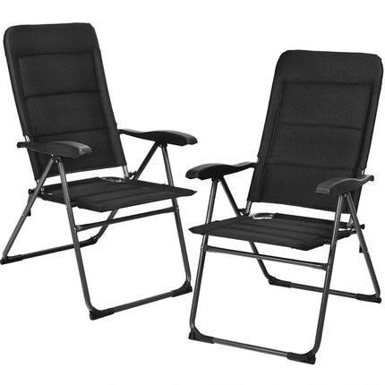 2 Pieces Outdoor Folding Patio Chairs with Adjustable Backrests for Bistro and Backyard-Black - Black - Beach & Lawn
