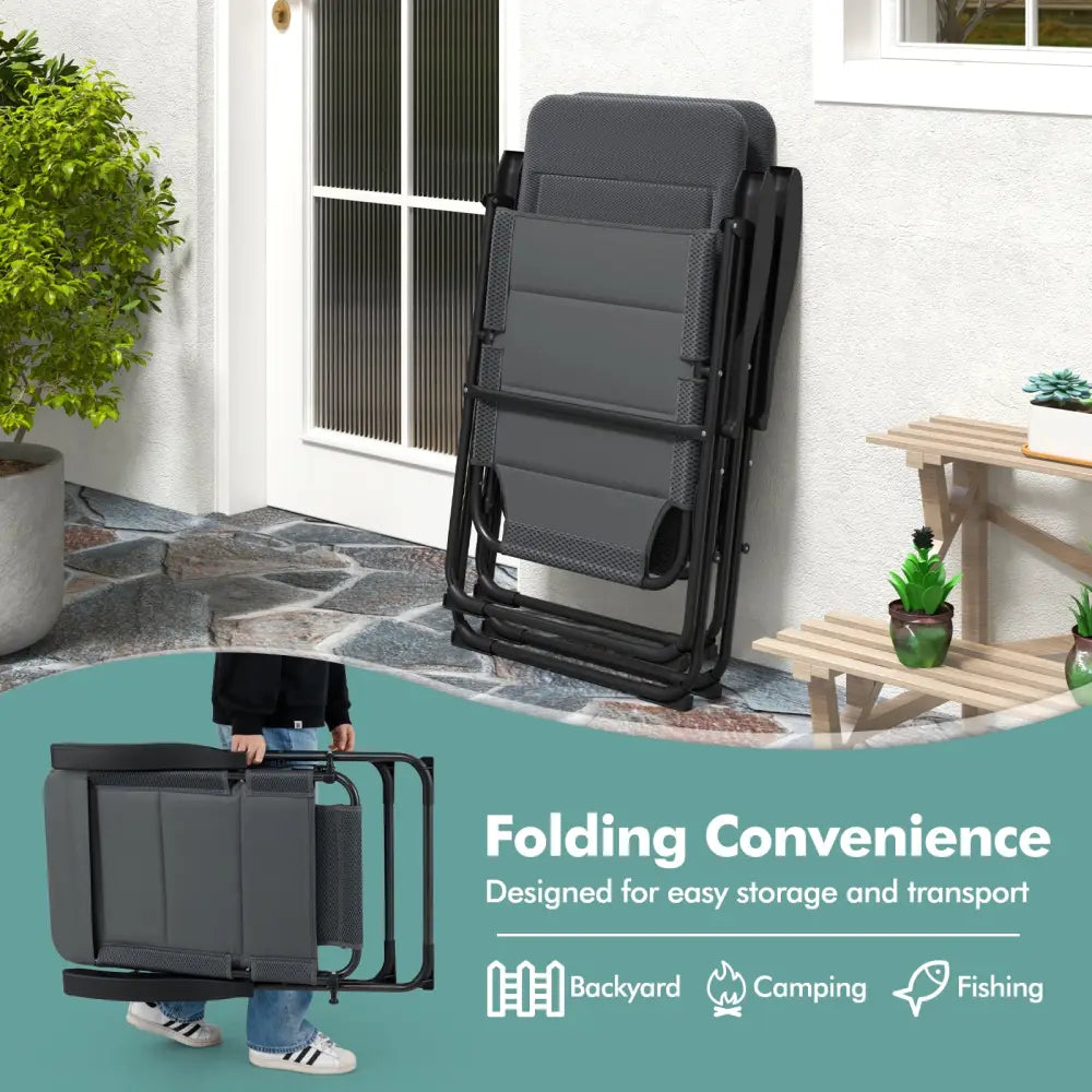 2 Pieces Outdoor Folding Patio Chairs with Adjustable Backrests for Bistro and Backyard-Gray - Gray - Beach & Lawn