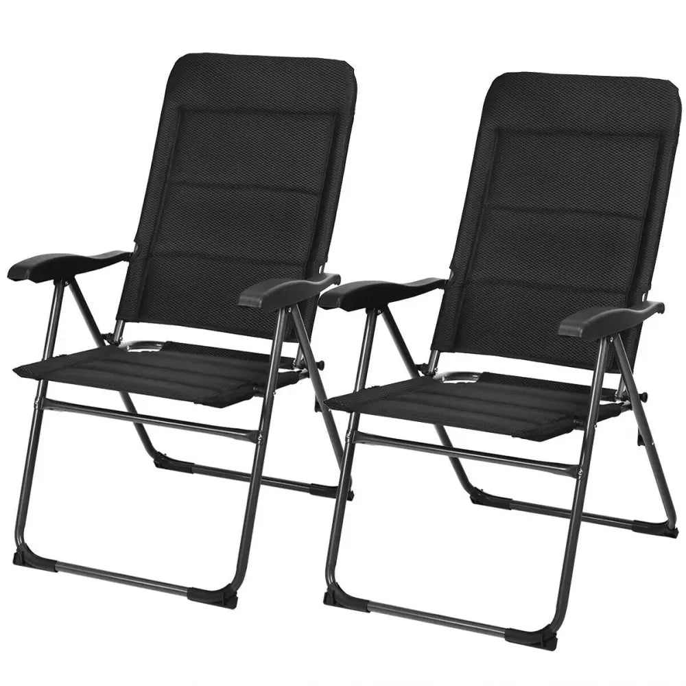 2 Pieces Outdoor Folding Patio Chairs with Adjustable Backrests for Bistro and Backyard-Black - Black - Beach & Lawn