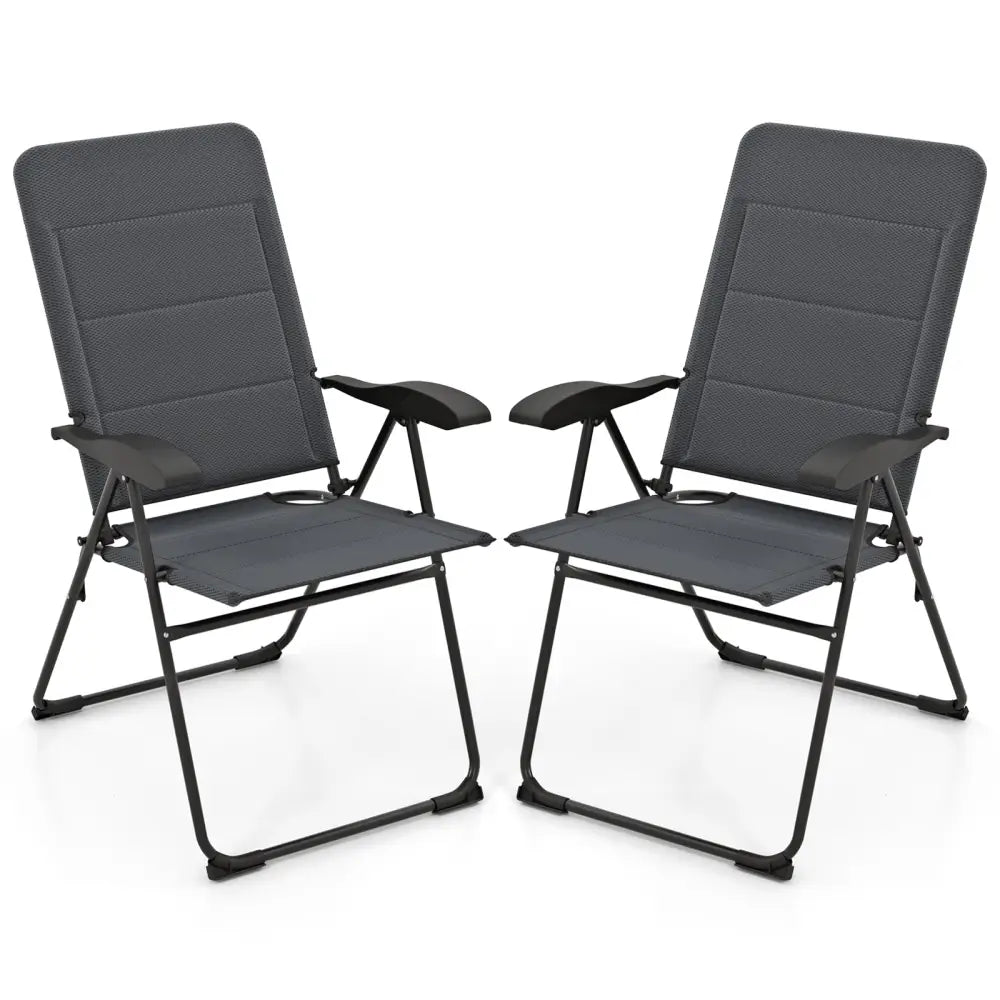 2 Pieces Outdoor Folding Patio Chairs with Adjustable Backrests for Bistro and Backyard-Gray - Gray - Beach & Lawn