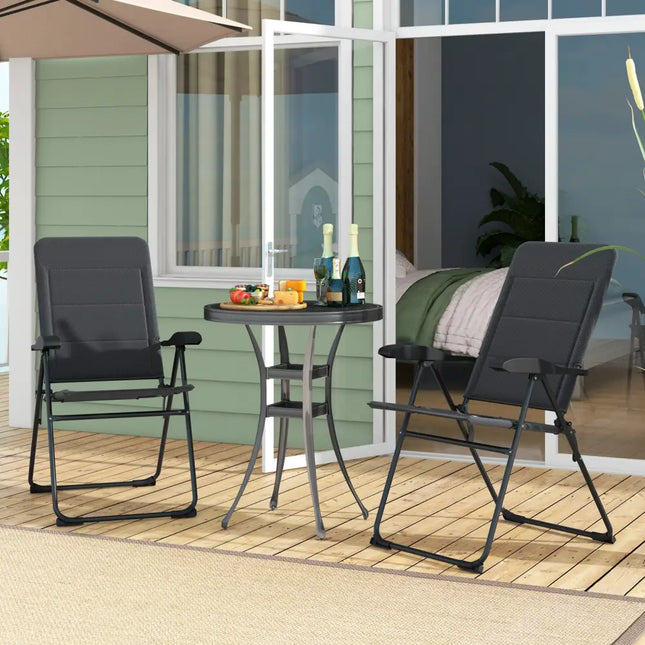 2 Pieces Outdoor Folding Patio Chairs with Adjustable Backrests for Bistro and Backyard-Gray - Gray - Beach & Lawn