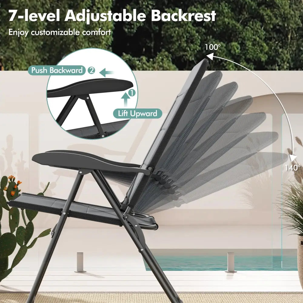 2 Pieces Outdoor Folding Patio Chairs with Adjustable Backrests for Bistro and Backyard-Gray - Gray - Beach & Lawn