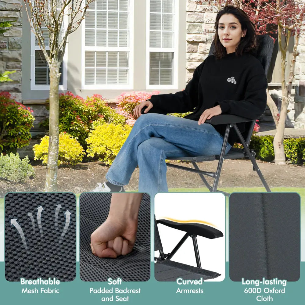 2 Pieces Outdoor Folding Patio Chairs with Adjustable Backrests for Bistro and Backyard-Gray - Gray - Beach & Lawn