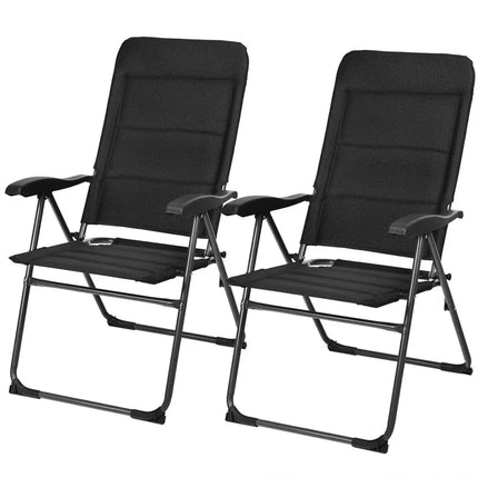 2 Pieces Outdoor Folding Patio Chairs with Adjustable Backrests for Bistro and Backyard-Black - Black - Beach & Lawn