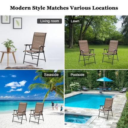 2 Pieces Outdoor Patio Folding Chair with Armrest for Camping Garden - Brown - Patio Dining Chairs