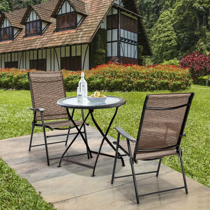 2 Pieces Outdoor Patio Folding Chair with Armrest for Camping Garden - Brown - Patio Dining Chairs