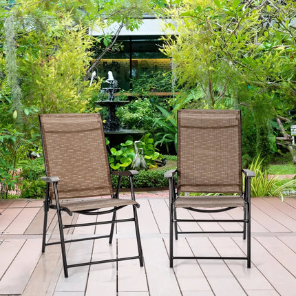 2 Pieces Outdoor Patio Folding Chair with Armrest for Camping Garden - Brown - Patio Dining Chairs
