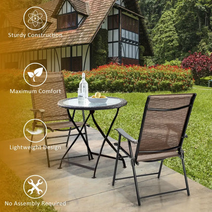 2 Pieces Outdoor Patio Folding Chair with Armrest for Camping Garden - Brown - Patio Dining Chairs