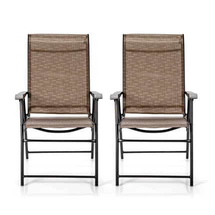 2 Pieces Outdoor Patio Folding Chair with Armrest for Camping Garden - Brown - Patio Dining Chairs
