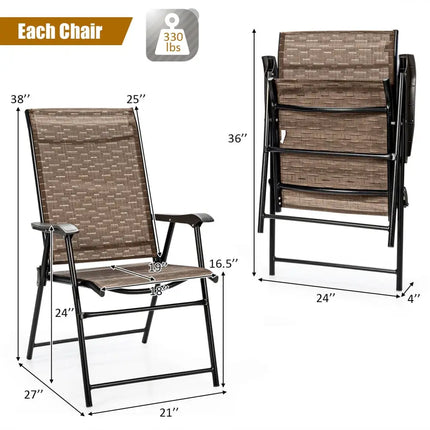 2 Pieces Outdoor Patio Folding Chair with Armrest for Camping Garden - Brown - Patio Dining Chairs