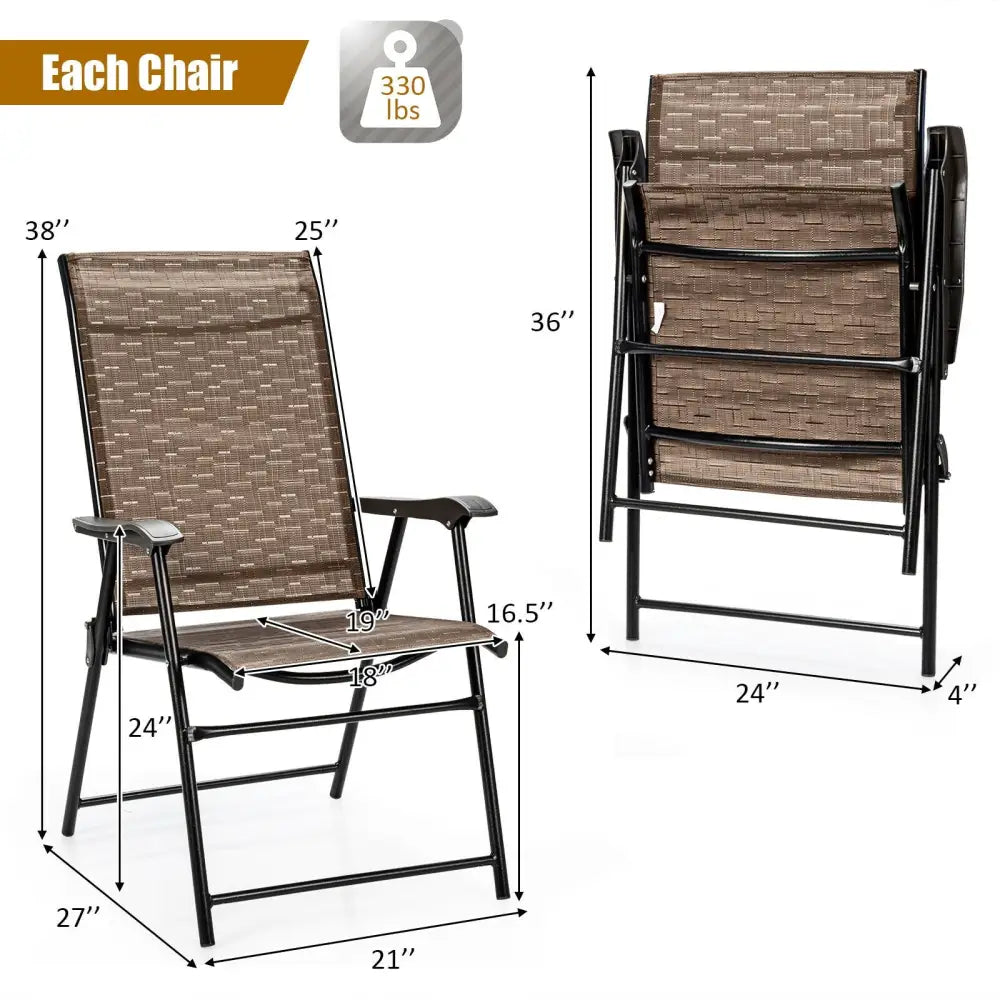 2 Pieces Outdoor Patio Folding Chair with Armrest for Camping Garden - Brown - Patio Dining Chairs