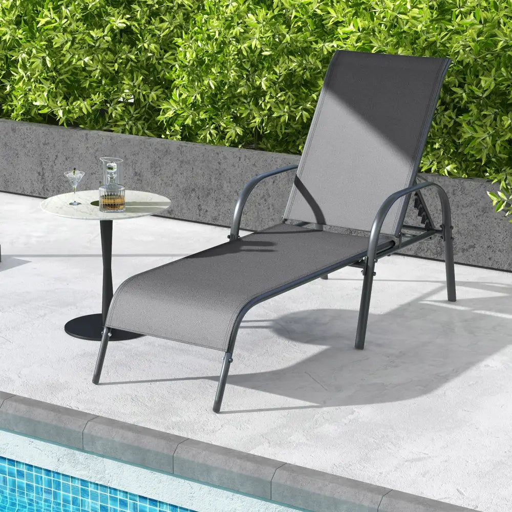 2 Pieces Outdoor Patio Lounge Chair Chaise Fabric with Adjustable Reclining Armrest-Dark Gray - Dark Gray - Outdoor