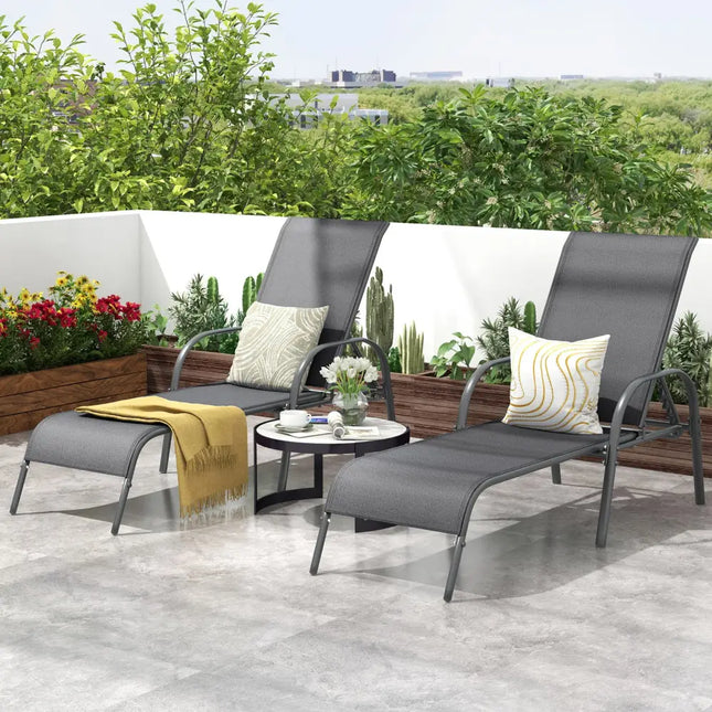 2 Pieces Outdoor Patio Lounge Chair Chaise Fabric with Adjustable Reclining Armrest-Dark Gray - Dark Gray - Outdoor