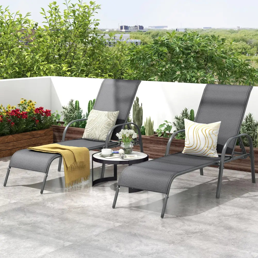 2 Pieces Outdoor Patio Lounge Chair Chaise Fabric with Adjustable Reclining Armrest-Dark Gray - Dark Gray - Outdoor