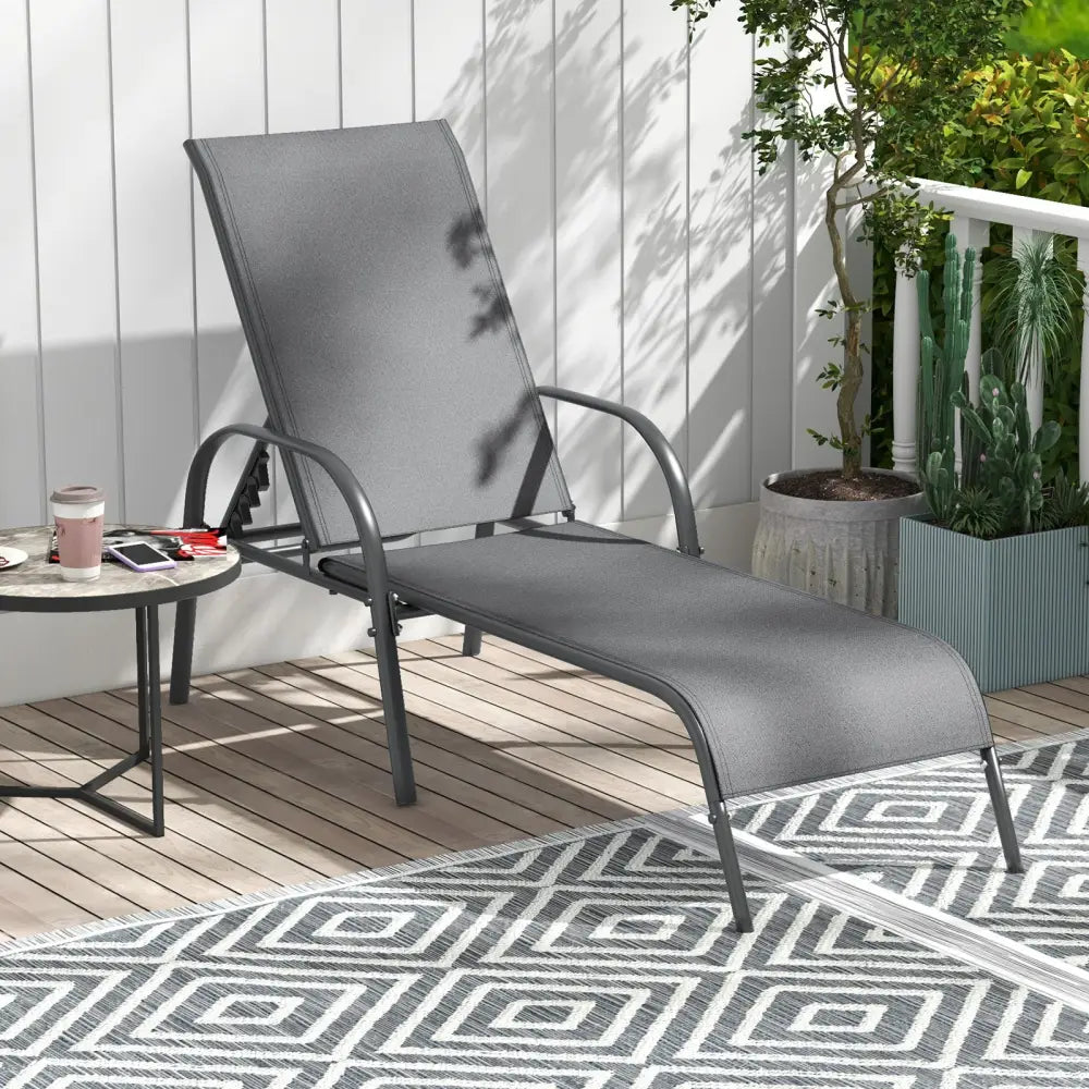 2 Pieces Outdoor Patio Lounge Chair Chaise Fabric with Adjustable Reclining Armrest-Dark Gray - Dark Gray - Outdoor