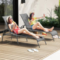 2 Pieces Outdoor Patio Lounge Chair Chaise Fabric with Adjustable Reclining Armrest-Dark Gray - Dark Gray - Outdoor