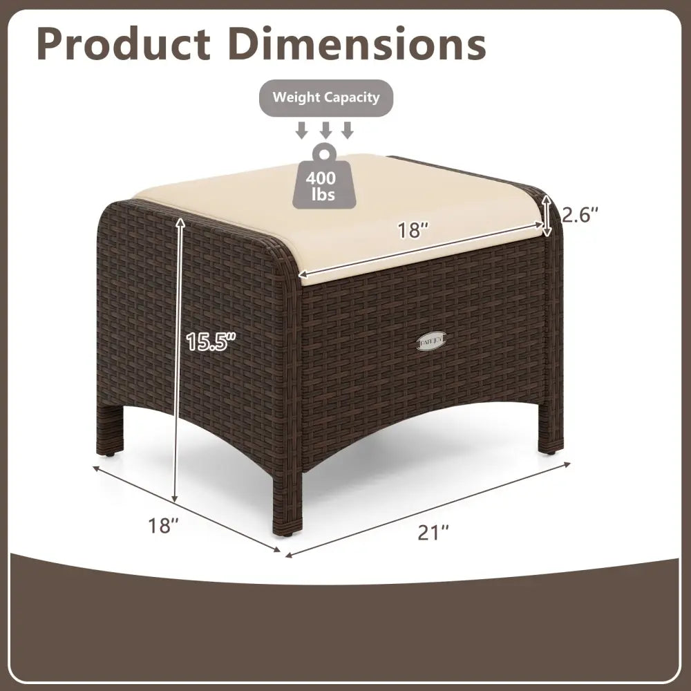 2 Pieces Outdoor Patio PE Wicker Ottomans with Removable Cushions-Beige - Beige - Outdoor Seating & Patio Chairs