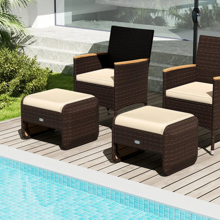 2 Pieces Outdoor Patio PE Wicker Ottomans with Removable Cushions-Brown - Brown - Outdoor Seating & Patio Chairs