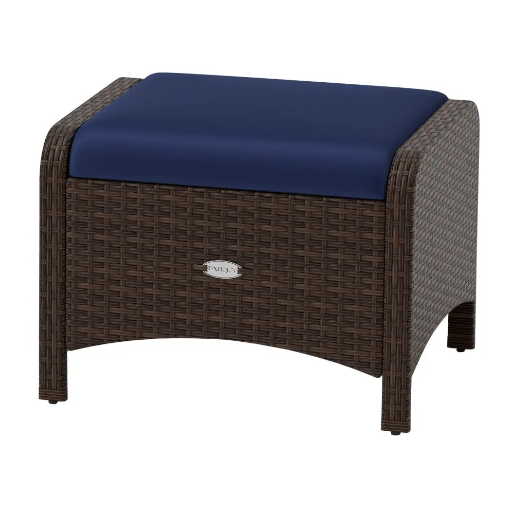 2 Pieces Outdoor Patio PE Wicker Ottomans with Removable Cushions-Navy - Navy - Outdoor Seating & Patio Chairs