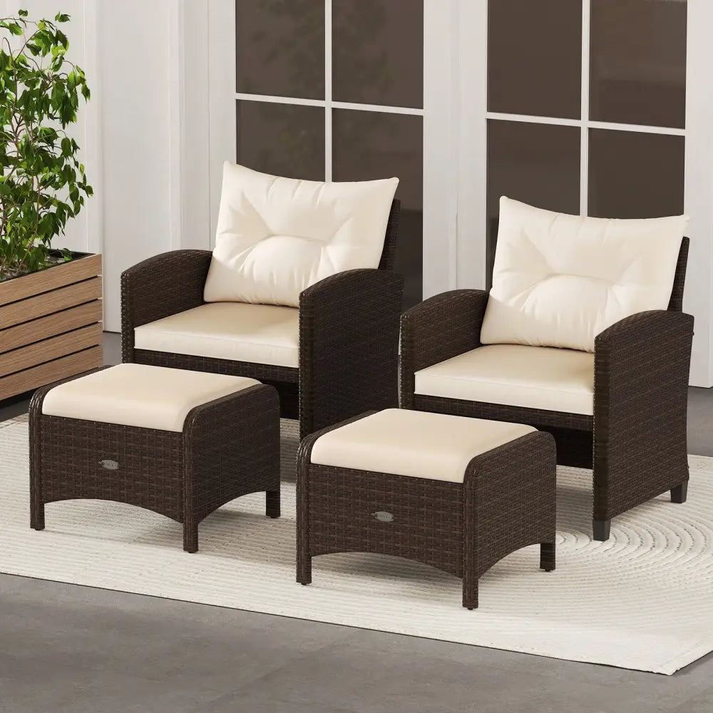 2 Pieces Outdoor Patio PE Wicker Ottomans with Removable Cushions-Beige - Beige - Outdoor Seating & Patio Chairs