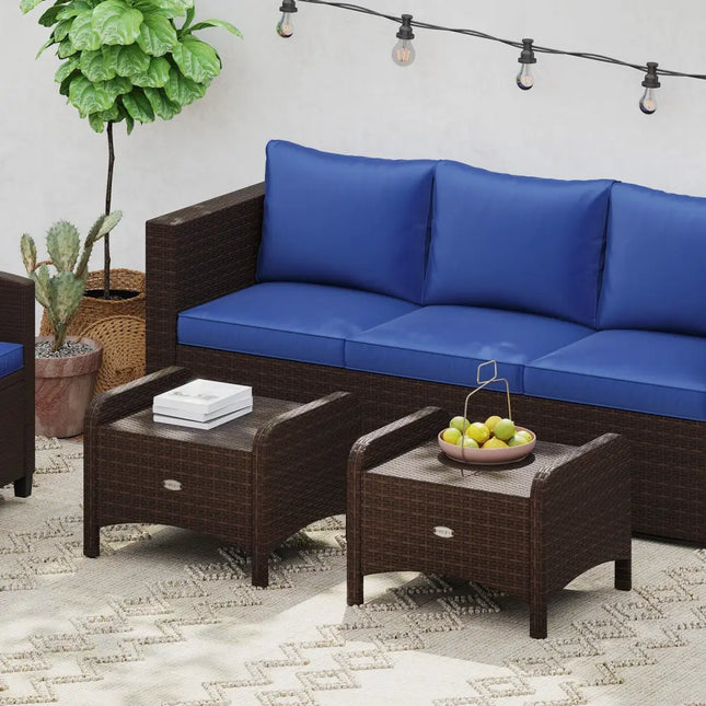 2 Pieces Outdoor Patio PE Wicker Ottomans with Removable Cushions-Navy - Navy - Outdoor Seating & Patio Chairs
