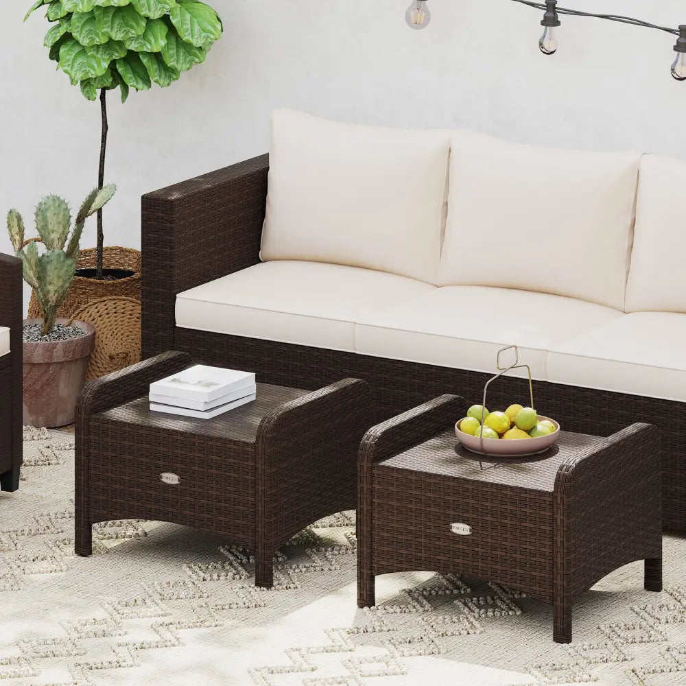 2 Pieces Outdoor Patio PE Wicker Ottomans with Removable Cushions-Beige - Beige - Outdoor Seating & Patio Chairs