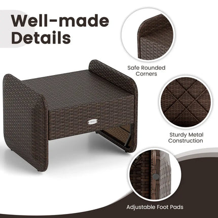 2 Pieces Outdoor Patio PE Wicker Ottomans with Removable Cushions-Brown - Brown - Outdoor Seating & Patio Chairs