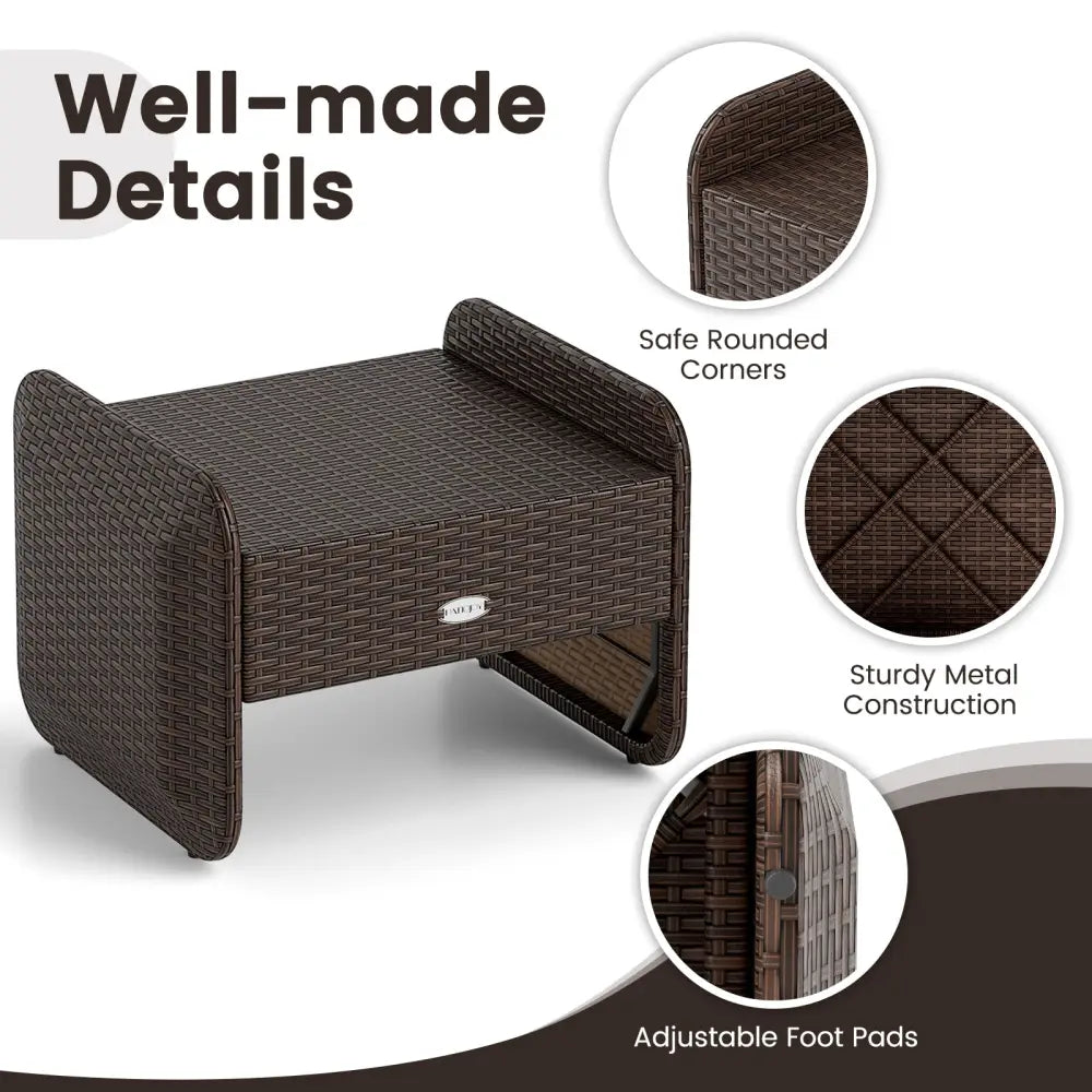 2 Pieces Outdoor Patio PE Wicker Ottomans with Removable Cushions-Brown - Brown - Outdoor Seating & Patio Chairs