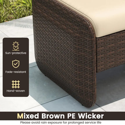 2 Pieces Outdoor Patio PE Wicker Ottomans with Removable Cushions-Brown - Brown - Outdoor Seating & Patio Chairs