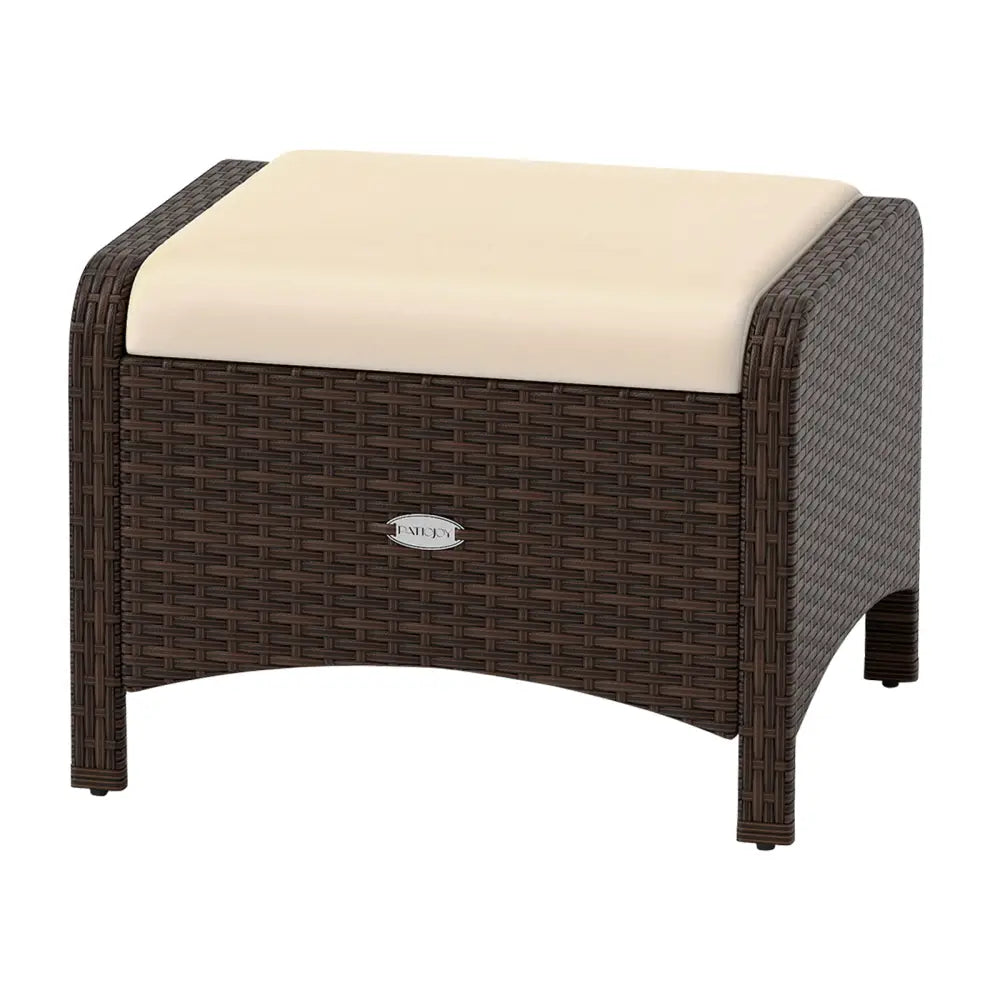 2 Pieces Outdoor Patio PE Wicker Ottomans with Removable Cushions-Beige - Beige - Outdoor Seating & Patio Chairs