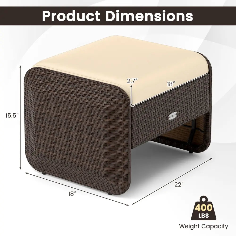 2 Pieces Outdoor Patio PE Wicker Ottomans with Removable Cushions-Brown - Brown - Outdoor Seating & Patio Chairs